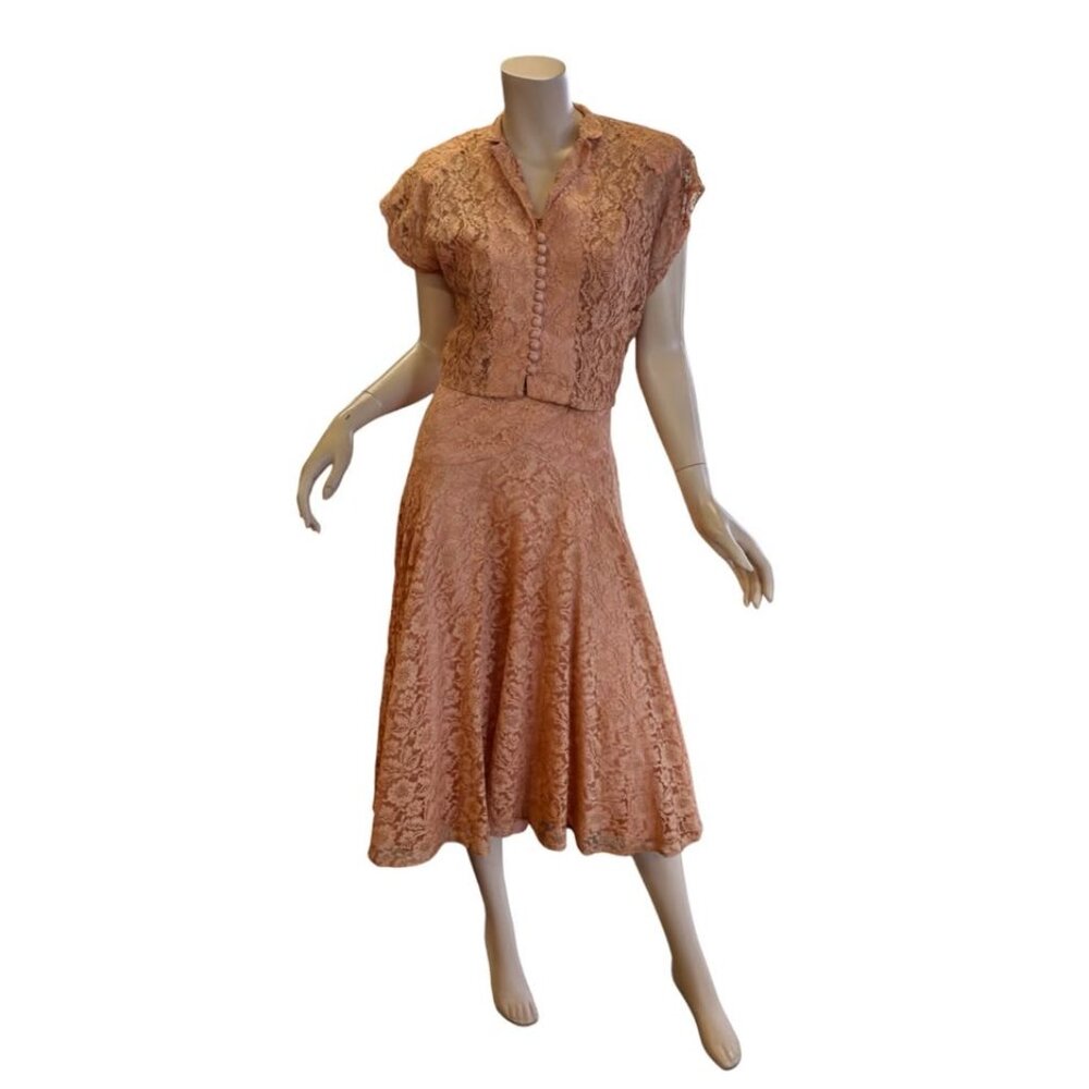 Vintage 1940s One-of-a-kind Handmade Lace Dress Set * Small